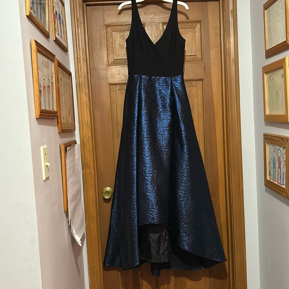 Xscape Black and Blue Evening Dress